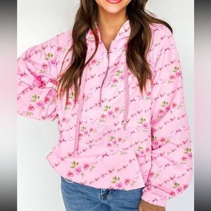 1084. Floral pink windbreaker hoodie